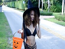 Sexy Curly-Haired Ebony Enjoys A Hardcore Halloween Fuck
