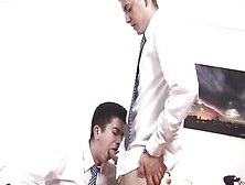 Twink Blows His Co-Worker In The Office And Swallows Semen