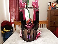 Sissy Maid Locked In Rigid Spreader Bar... Ankles And Wrists