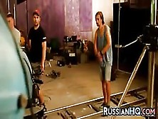 Busty Russian Beauty On A Video Shoot