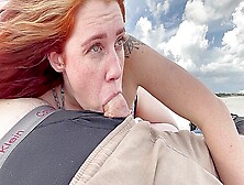 Slutty Redhead Gives Me A Risky Public Blowjob On The Beach Throatpie