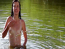 Hairy Pussy Coed ( Anas ) Likes Swimming Naked In The Lake! 10 Min