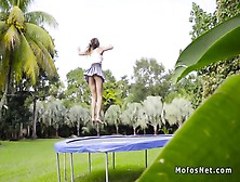 Massive Tits Babe Bouncing On Trampoline