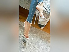 Jeans And Clear Platform Heels