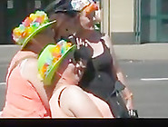 Hot Girl Leaves Parade And Flashes On City Streets