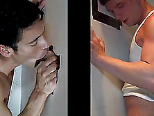 Dude Sucks And Blows Cock Through Gloryhole In Superb Gays Action