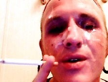Sexy Sissy Boi Smokes,  Drinks Piss,  And Self-Facial