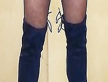 Cumming In Navy Blue Tights & Boots.