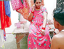 Desi Sexy Bhabhi Fucked When Talking With Husband,  Hindi Audio
