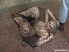 Obedient Bitch Sits Stranded In Fishnet And Ready To Fuck