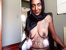 Desi In Hijab Smoking While Wearing Nipple Clamps 10 Min