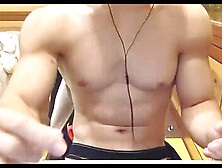 Vic,  The Taiwanese Muscle Gym Coach,  Flexes On Webcam And Masturbates