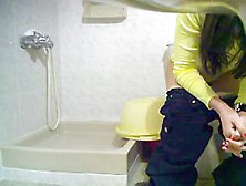 Dark-Haired Cutie Spied While Sitting Her Butt On A Toilet