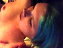 Alternative Bluehaired Girl In Threesome