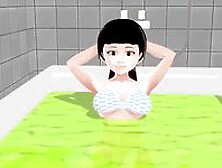 Cocoa Anime Girl Takes It All Off In The Bathtub