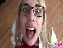 Nerdy Blonde Loves To Swallow Every Drop