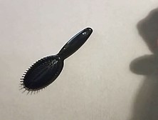 Jerking Off On A Small Hairbrush,  Cumshot With A Lot Of Cum From A Big Cock By An Handjob.