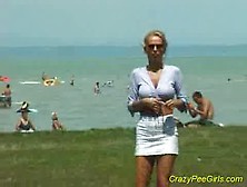 Crazy Pee Girl On The Beach