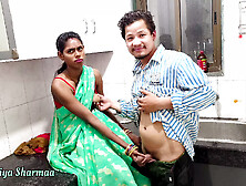 Stepsister Pussy Hard Fucked By Her Step Brother,  She Is Wearing A Saree.  In Kitchen