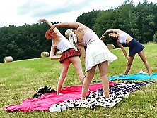 Yoga And Gymnastics Outdoors Without Panties In School Uniform Miniskirt With Attractive Tight Vagina Ladies