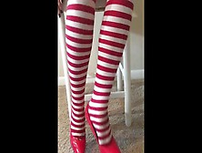 Sexy Thigh High Stocking Tease With Red Heels Heel Pops Toe Tapping Shoes