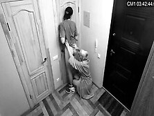 Secret Web Cam.  Chick Fucks The Boy Inside The Hallway - Strap-On / Fem Dom / Pegging