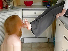 Lesbian Footworship In The Kitchen,  Licking Bare Feet