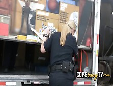 Naughty Milfs Are Eating A Juicy Big Black Cock While On Duty.