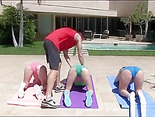 Besties Have Fun With The Trainer During Yoga Outdoors