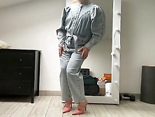 Jeans Jumpsuit And High Heels On Sissy Crossdresser Slut