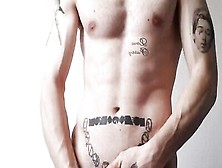Inked Dude Shows His Six Packs And Masturbates On Webcam Show