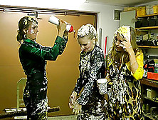 Horny Blondes Playing In An Enticing Wet And Messy Action In The Workshop