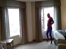 Spiderman Jerking Off At Hotel Window
