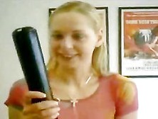 Cute Blonde Gal Tries To Shove A Baseball Bat In Her Pussy