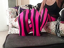 Jeneen Footplay In Awesome Pink Striped Tights