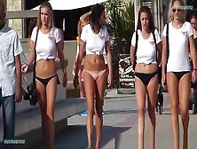 Four Beautiful Girls Walking