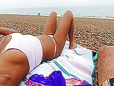 Thick Booty Ebony Beauty In A G-String Micro Bikini At A Public Beach - Pussy Slip Pov