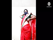 Marathi Divya Aunty On Red Saree Cute Look