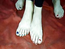 Standing Foot Comparison,  Two Girs Long Toes