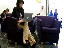 Candid Heelpopping And Shoeplat Feet At Library