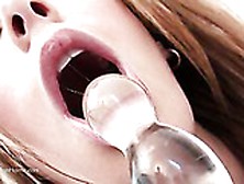Nikki Brooks Gives A Close-Up Of Her Lips And Pussy When She Plays With Glass Dildo