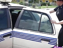 Two Cougar Police Officers Sharing Fat Black Cock Outdoors