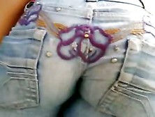 Teen But In Jeans Shorts In Street Candid Voyeur Clip