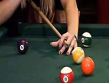 Blonde And Brunette Hotties Fuck A Stud On A Pool Table