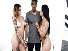 Busty Brunettes Catch A Black Dude To Throw A Threesome