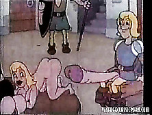 Cartoon Guy With Monster Dick Got Catapulted On Naked Girl In Castle.