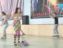 Hot Babe Strips At Roller Rink