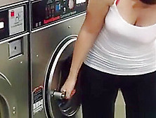 Flicking Her Bean On Top Of The Washing Machine