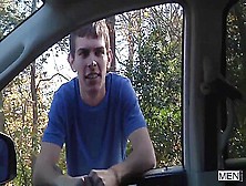 Blue T-Shirt Twink Sucking Cock In The Car