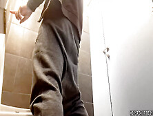 Risky Masturbation In A Public Bathroom - Sexy Guy